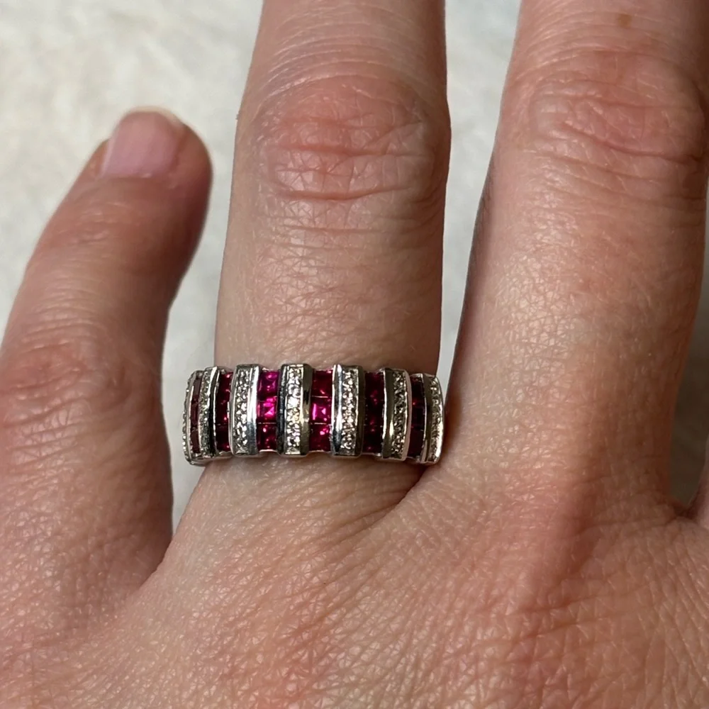 1.5 CTW Ruby Ring White Sapphire 925 Sterling Silver